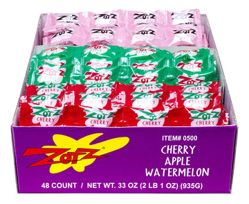 Zotz Fizz Power Candy Assorted - Fruit Flavored Hard Candy With A Fizzy Center | 48 Strings, 4 Pieces/String | Cherry, Apple & W