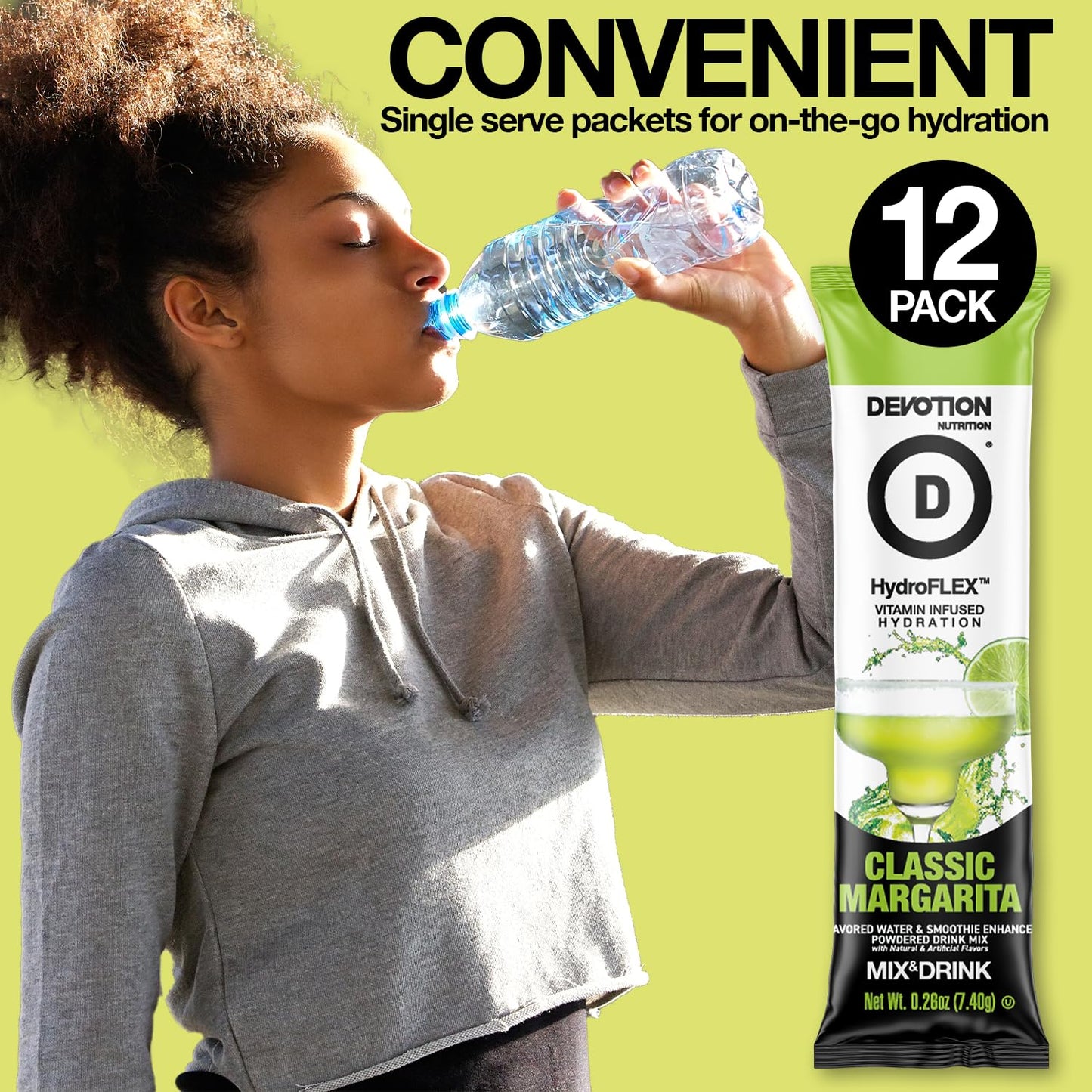 Devotion Nutrition HydroFLEX Sugar-Free Drink Mix, Classic Margarita, 12-Pack, 3.13 oz, Gluten-Free, Dye-Free Hydration with Vitamins & Electrolytes