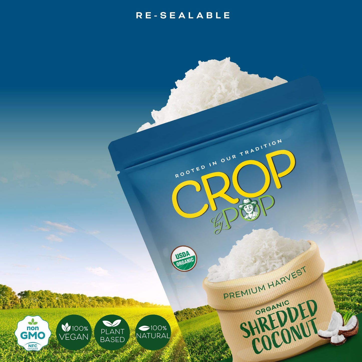 Crop By Pop - Organic Shredded Coconut Flakes, Unsweetened, No Sugar Added, Medium Desiccated, Dry (8Oz - 1 Pack) Non Gmo, Glute