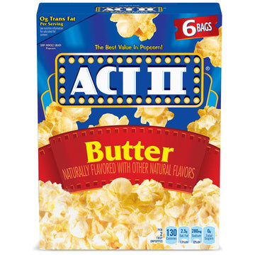 Act II Butter Microwave Popcorn, Movie Night Supplies, 2.75 oz., 6-Count Bags (Pack of 6)