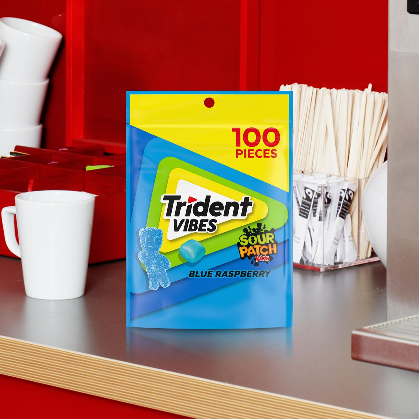 Trident Vibes Sour Patch Kids Blue Raspberry Sugar Free Chewing Gum, Holiday Christmas Stocking Stuffers For Adults & Kids, Rese