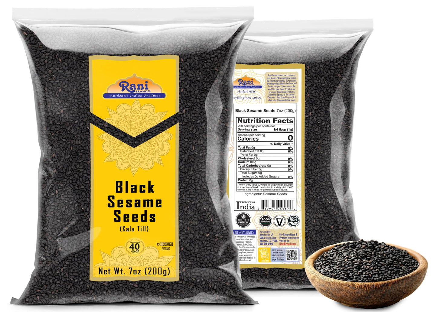 Rani Sesame Seeds Whole Black, Raw (Kala Till) 7Oz (200G) ~ All Natural | Gluten Friendly | Non-Gmo | Vegan | Indian Origin