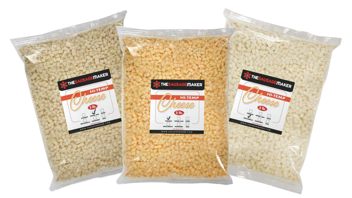 The Sausage Maker High Temperature Cheese Assortment Pack - Cheddar, Hot Pepper, Mozzarella - 3 Packs, 5 lbs Each