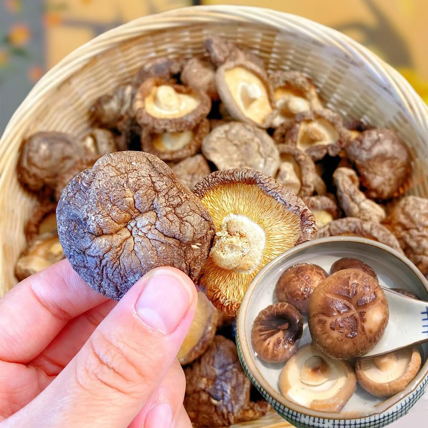 SXRFYFCL Dried Shiitake Mushrooms Quick Hydration Soft Texture 7.05 Ounces/200g Stemless Sealed Package