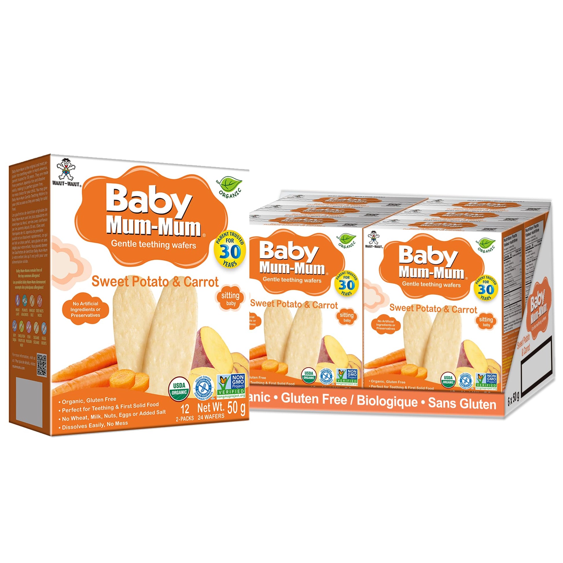 Hot-Kid Baby Mum-Mum Rice Rusks, Organic Sweet Potato & Carrot, 24 Pieces (Pack Of 6)