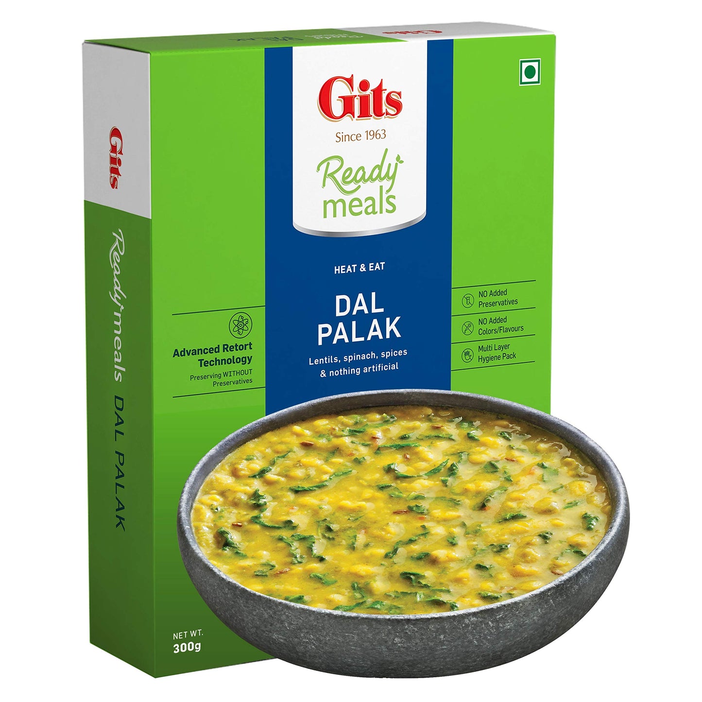 Gits Ready To Eat Dal Palak, Pure Veg Heat And Eat Indian Meal, Microwaveable, 300G