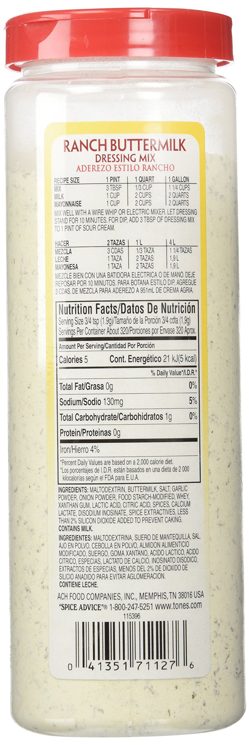 Tone'S Buttermilk Ranch Dressing Mix - 24 Oz. Large