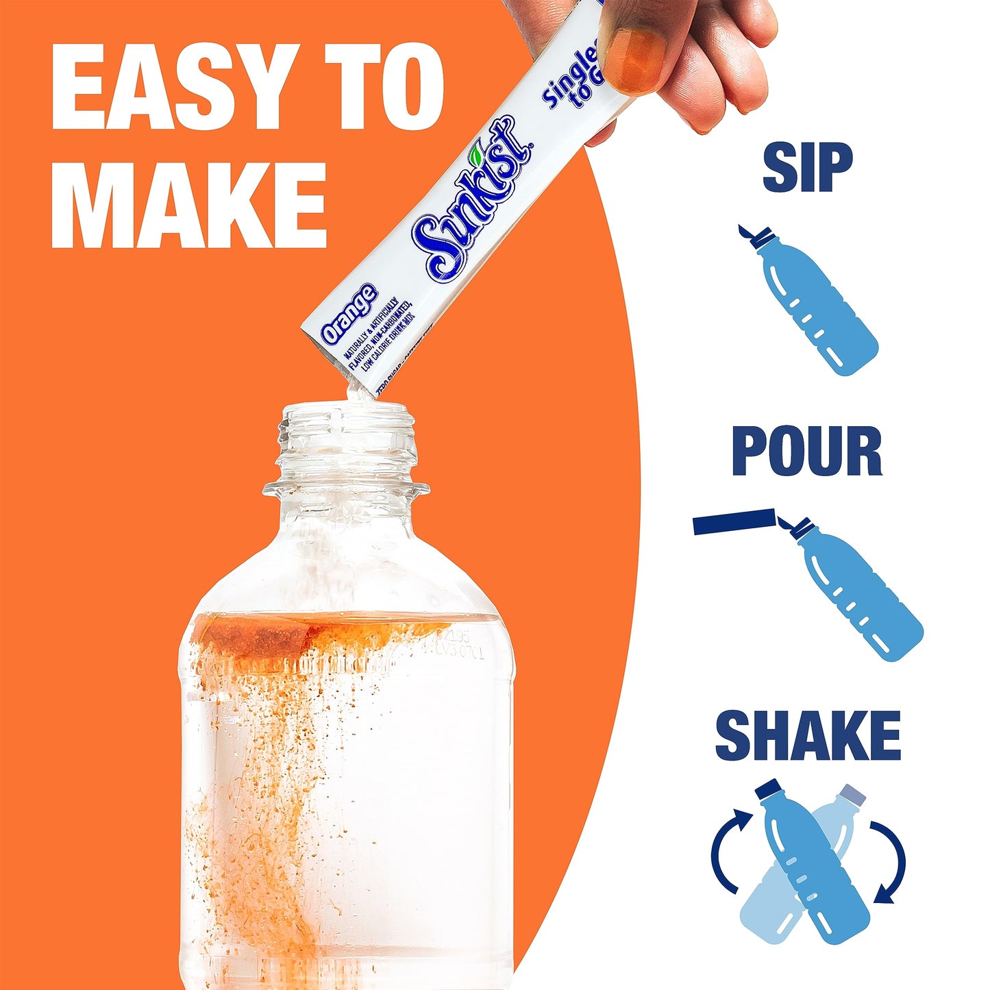 SINGLES TO GO! Sunkist Soda Variety Pack - Orange, Strawberry, G , Peach - 40 Total Sticks - 0.1 Ounce Each