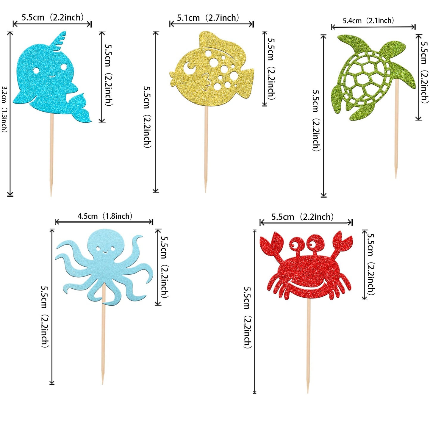 30 Pcs Ocean Sea Animals Cupcake Toppers Narwhal Fish Turtle Octopus Crab Cupcake Picks Baby Shower Under The Sea Animals Theme