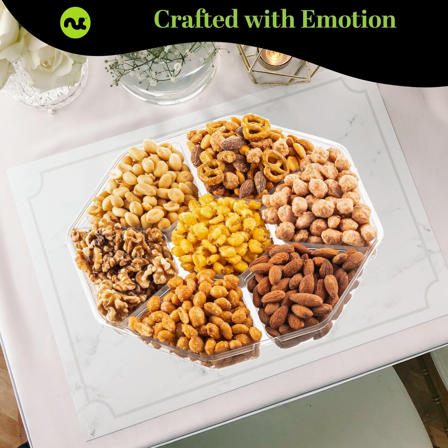 Nut Cravings Fathers Day Gourmet Dad Treats - Mixed Nuts Gift Basket + Green Ribbon Classic (7 Assortments, 1 Lb) Food Arrangeme
