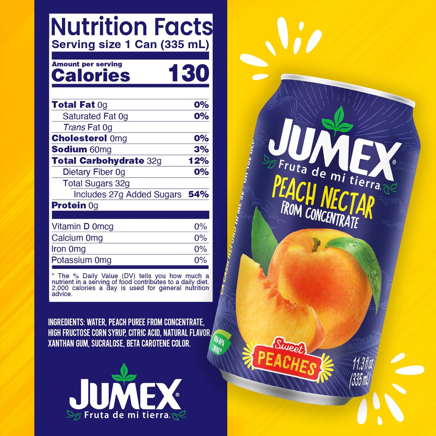 Jumex Peach Nectar | Recyclable Can | 11.3 Fl Oz | Pack of 24 | Non-BPA Lining