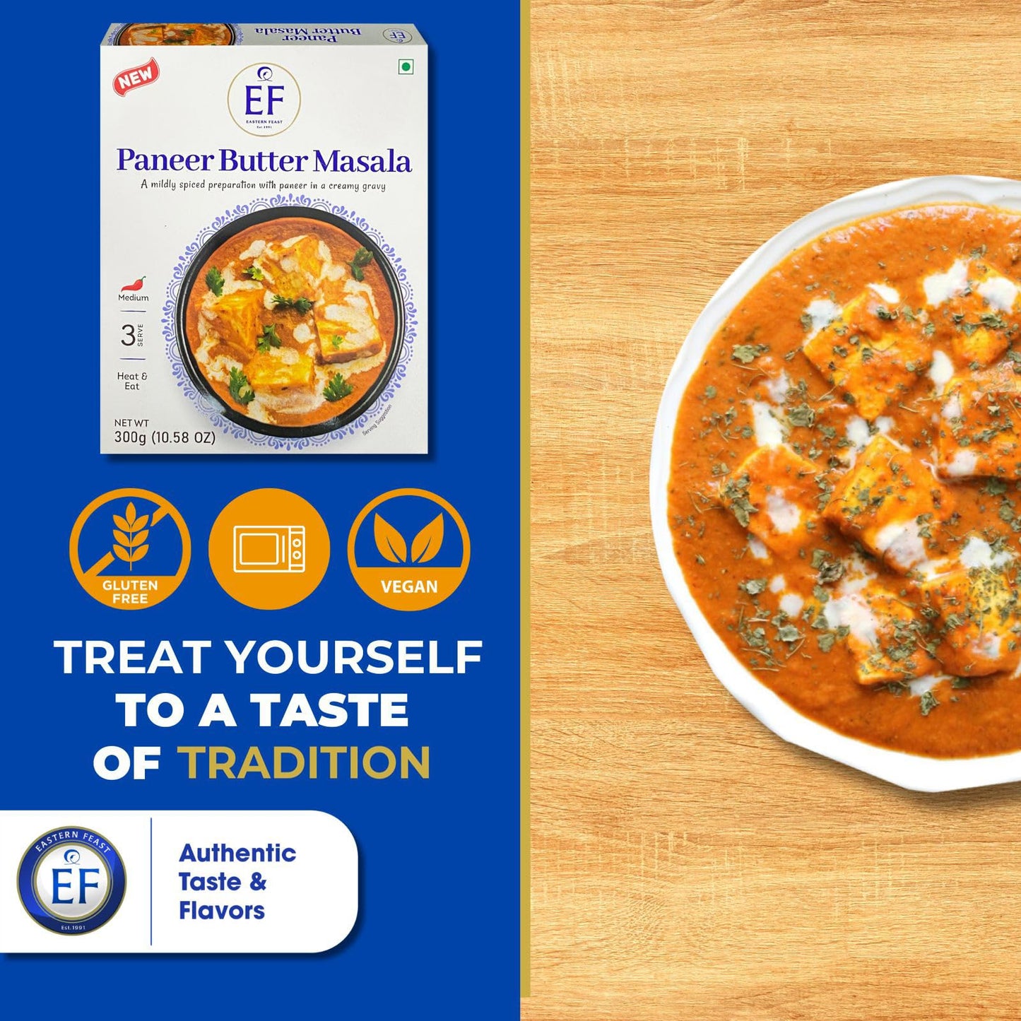 Eastern Feast - Paneer Butter Masala, Ready To Eat Meals, (Pack Of 4), Vegetarian, Gluten Free