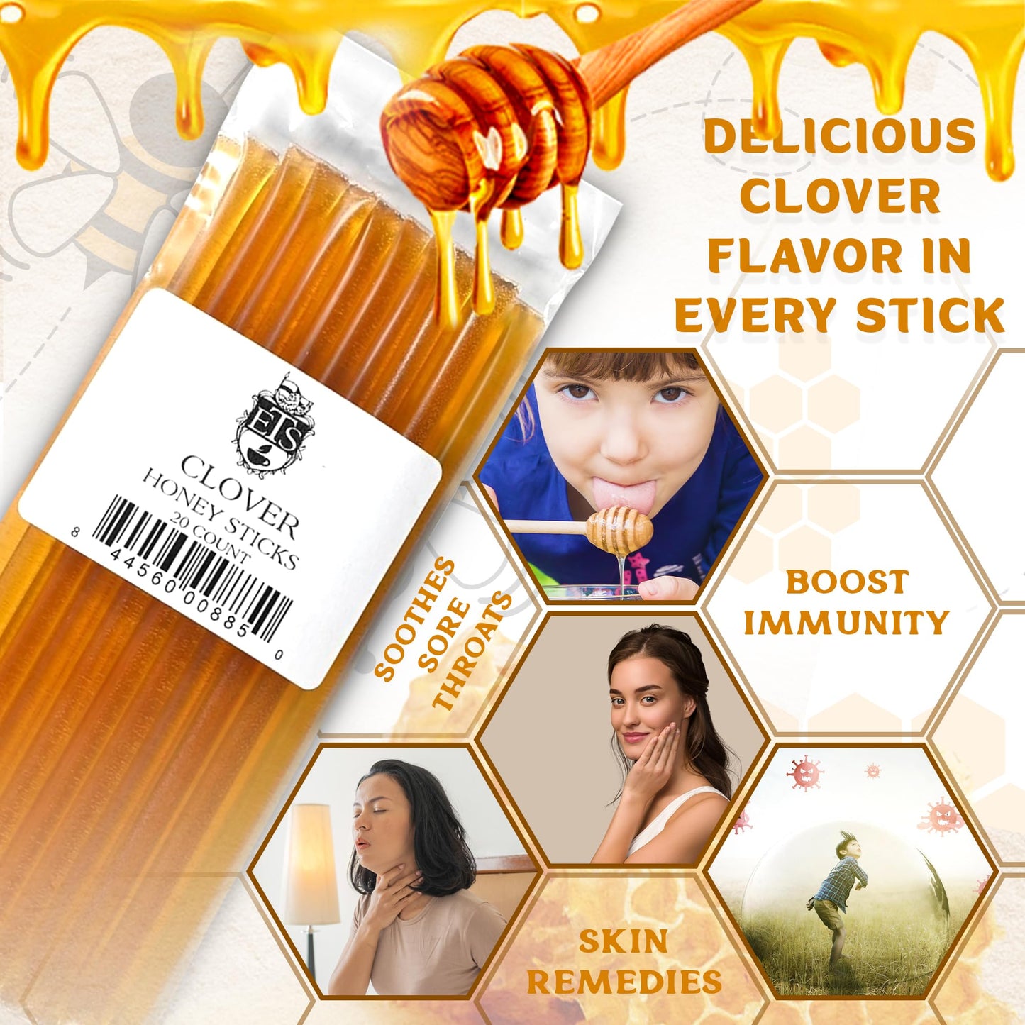 English Tea Store Honey Sticks, Clover Flavor, 20 Count Pack