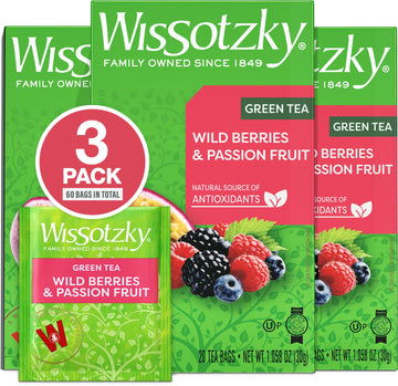 Wissotzky Wild Berries & Passion Fruit Green Tea (3 Pack - 60 Tea Bags) | Antioxidant Rich | Tropical Blend Green Tea Bags