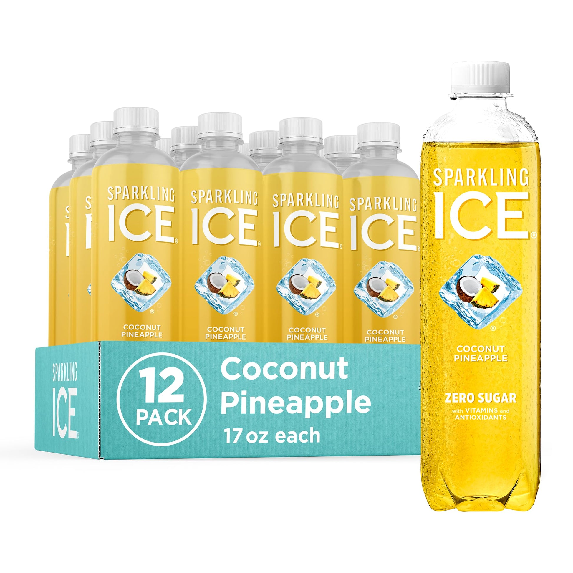 Sparkling Ice Coconut Pineapple Sparkling Water, Zero Sugar, 17 fl oz Bottles, Pack of 12
