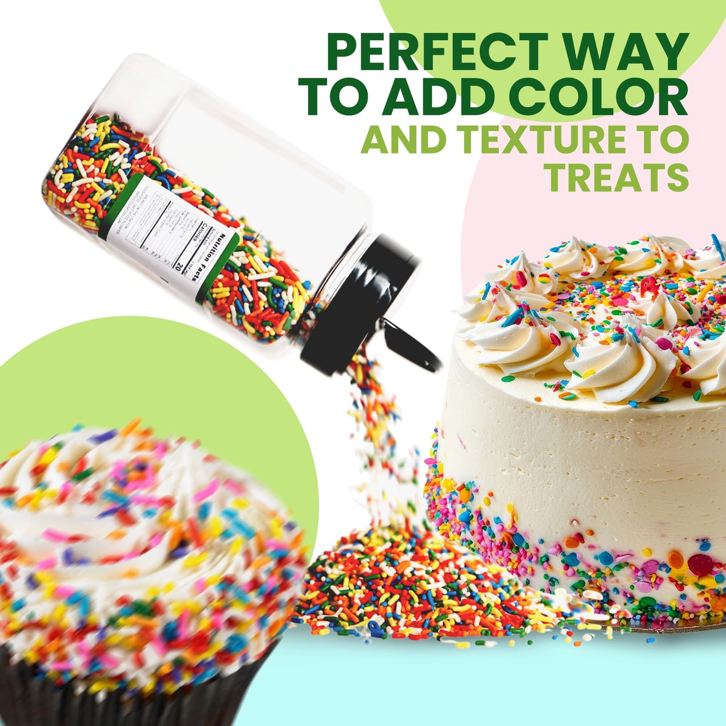Toss Rainbow Sprinkles Jimmies, 14 Oz, Decorating Topping For Baking, Ice Cream, Cake, Cupcakes, Resealable Container