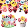 60 PCS Edible Flowers Cake Toppers Wafer Paper Flowers Cupcake Toppers Pansies Wedding Bridal Engagement Edible Flower Cake Deco