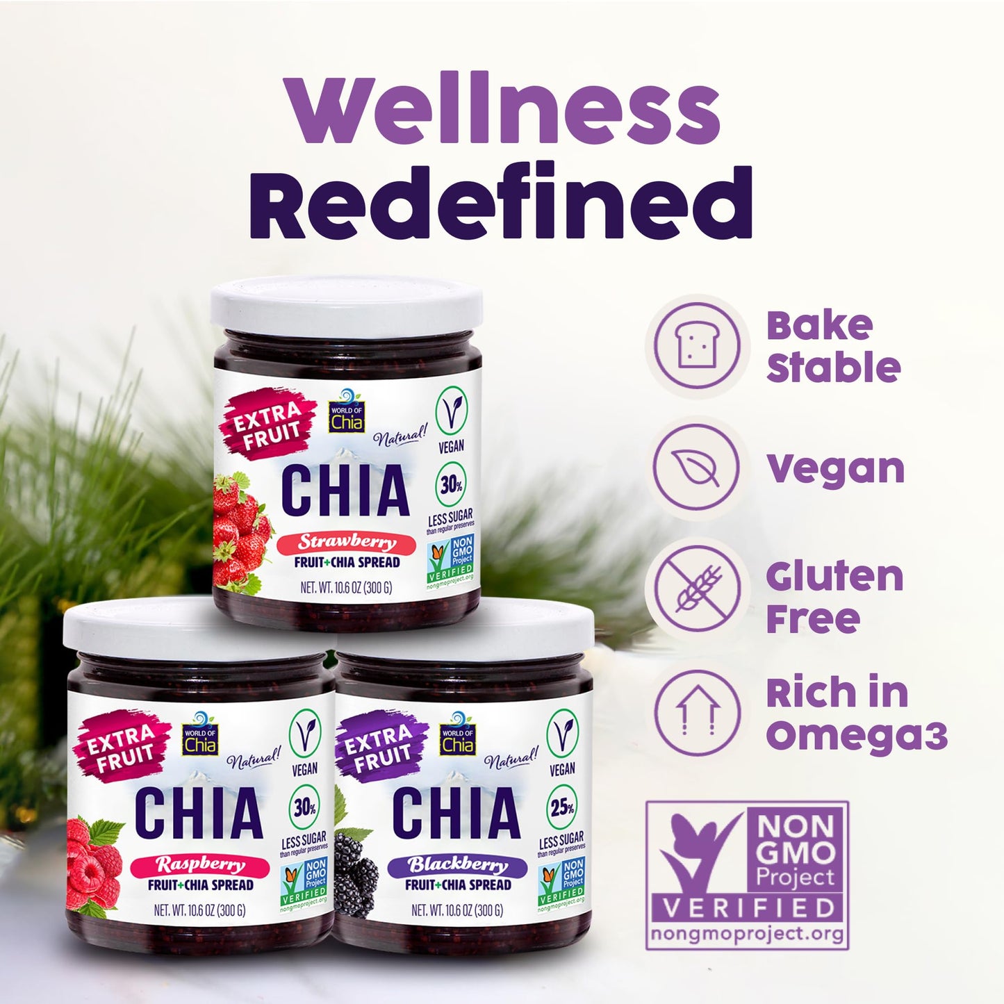 World Of Chia Variety Pack Extra Fruit Spread - Strawberry, Raspberry & Blackberry Chia Jam, All-Natural Super Food Fruit Preser