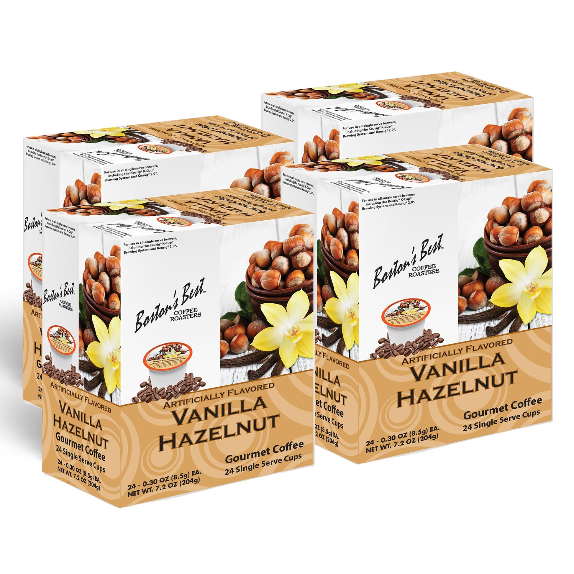 Bostons Best - Vanilla Hazelnut Delicious Medium Roast Flavored Gourmet Coffee Compatible With Keurig Coffee Maker  24 Count (Pack Of 4)