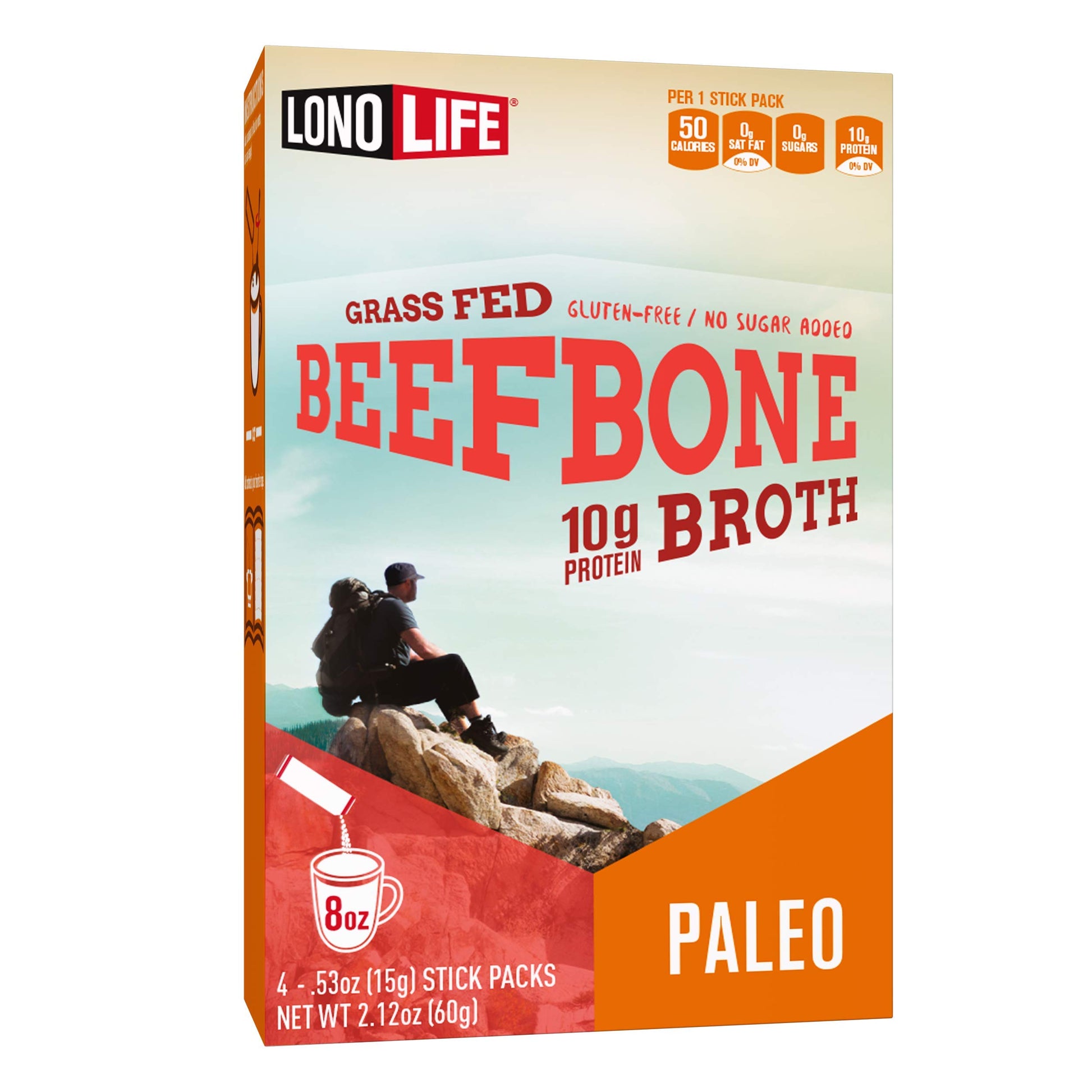 Lonolife - Beef Bone Broth Sticks - 10G Collagen Protein - Grass-Fed Gluten-Free - Keto & Paleo Friendly - Portable Individual P