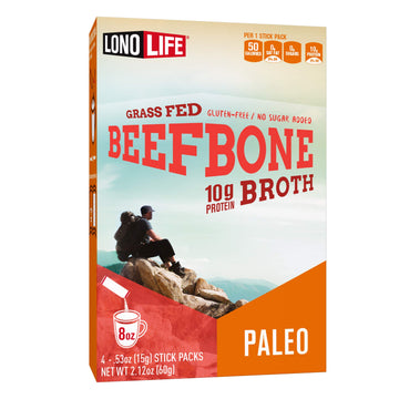 Lonolife - Beef Bone Broth Sticks - 10G Collagen Protein - Grass-Fed Gluten-Free - Keto & Paleo Friendly - Portable Individual P