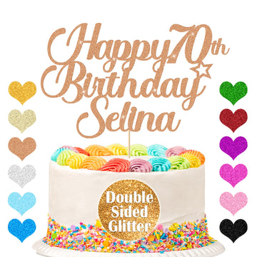 Personalized Happy Birthday Cake Topper Cake Decorations Double Sided Glitter Cake Toppers Custom Gifts For Women Men Friend Wit