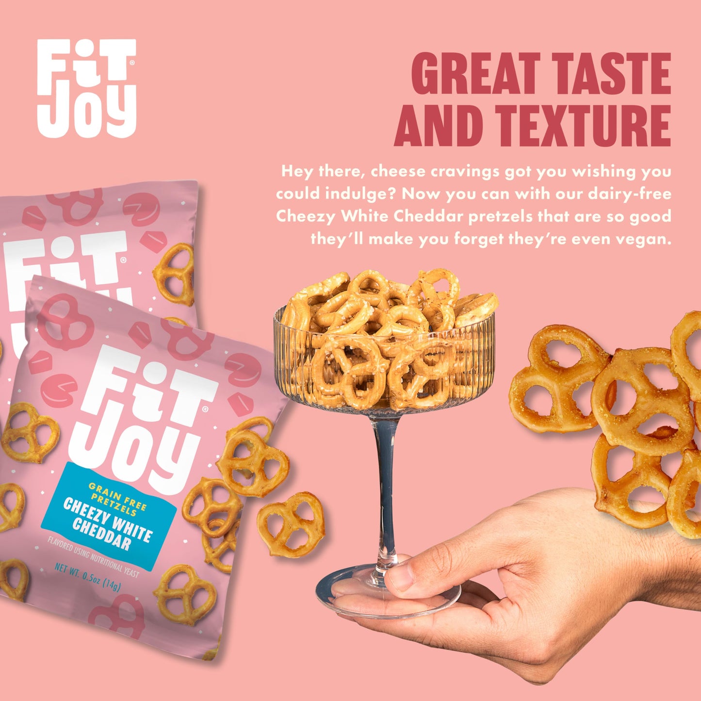 FitJoy White Cheddar Pretzels Snack Pack - Gluten Free, Vegan, 0.5 Oz, 24 Count