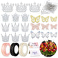 Crown Cake Topper, Princess Little Crown - 12Pcs Crown,36Pcs 3D Butterfly, 10Blessing Card 100Pcs Flower Pins, Children'S Birthd