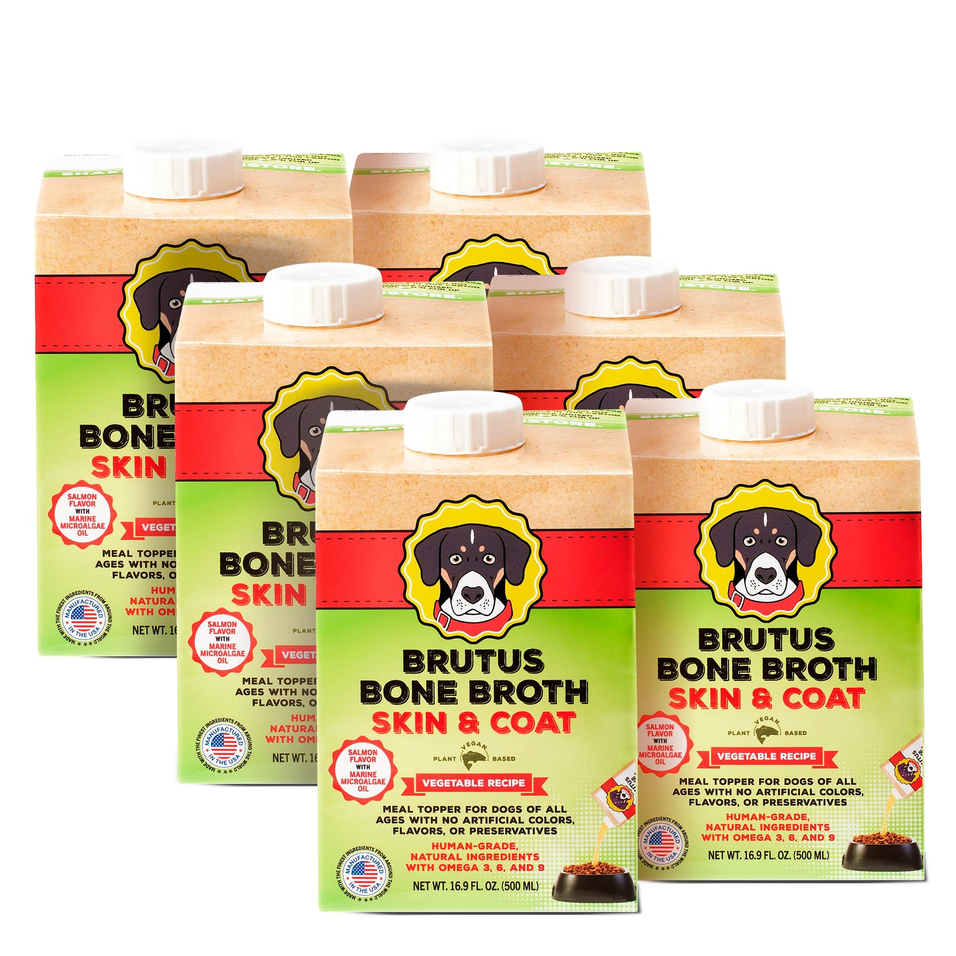 Brutus Bone Broth Vegetable Broth for Dogs, 16.9 oz, All Natural, Made in USA, Hydrating Food Topper, Pack of 6