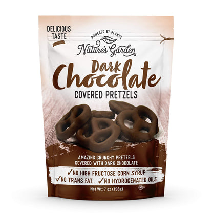 Natures Garden Dark Chocolate Covered Pretzels - No Trans Fat, Indulgent Snack, Dark Chocolate Pretzels - 7 Oz Bag (Pack of 1)