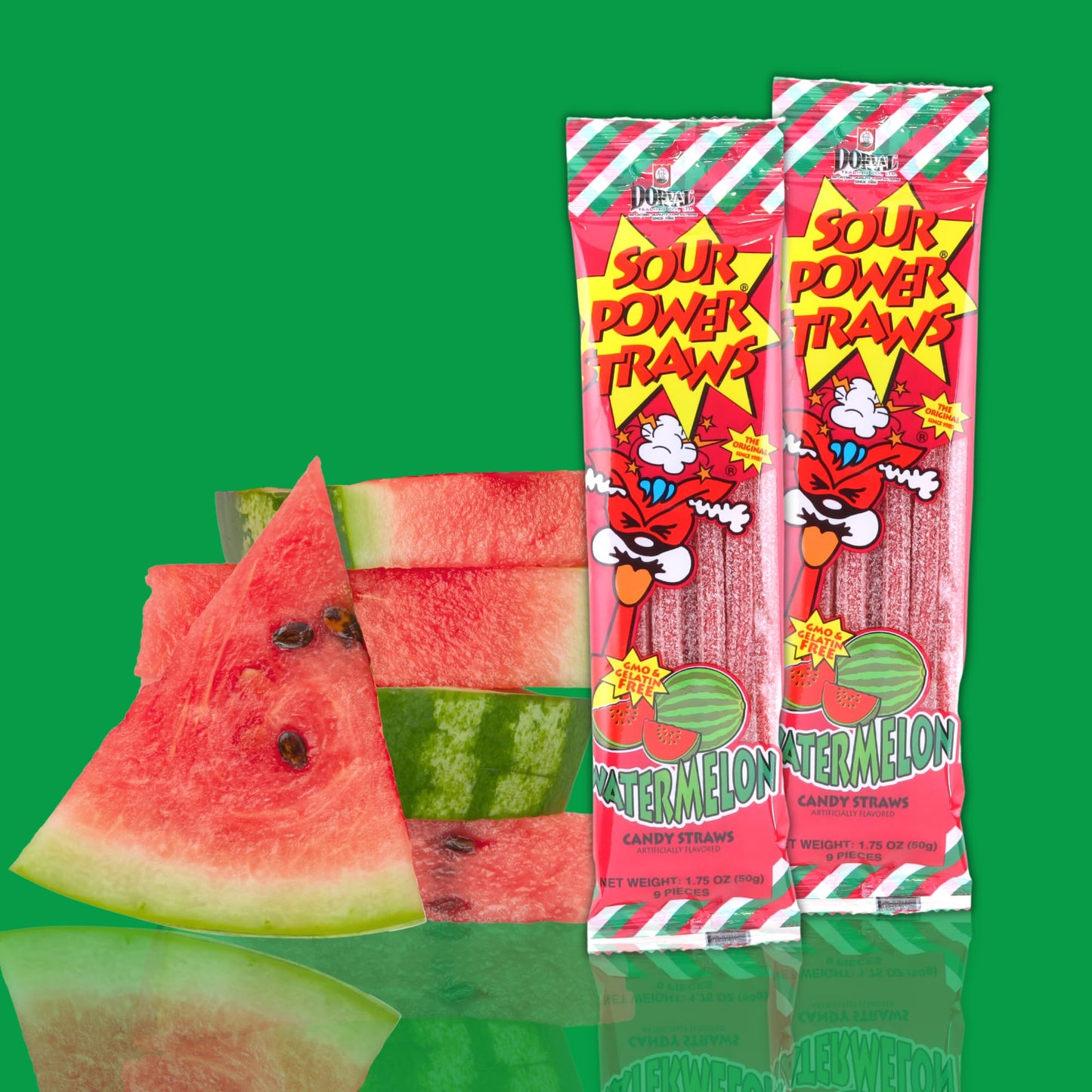 Needzo Sour Straws Watermelon, Chewy Sugar Coated Candy, Individually Packages, Swirl Sticker Included, 1.75 Ounces, (Pack Of 5)