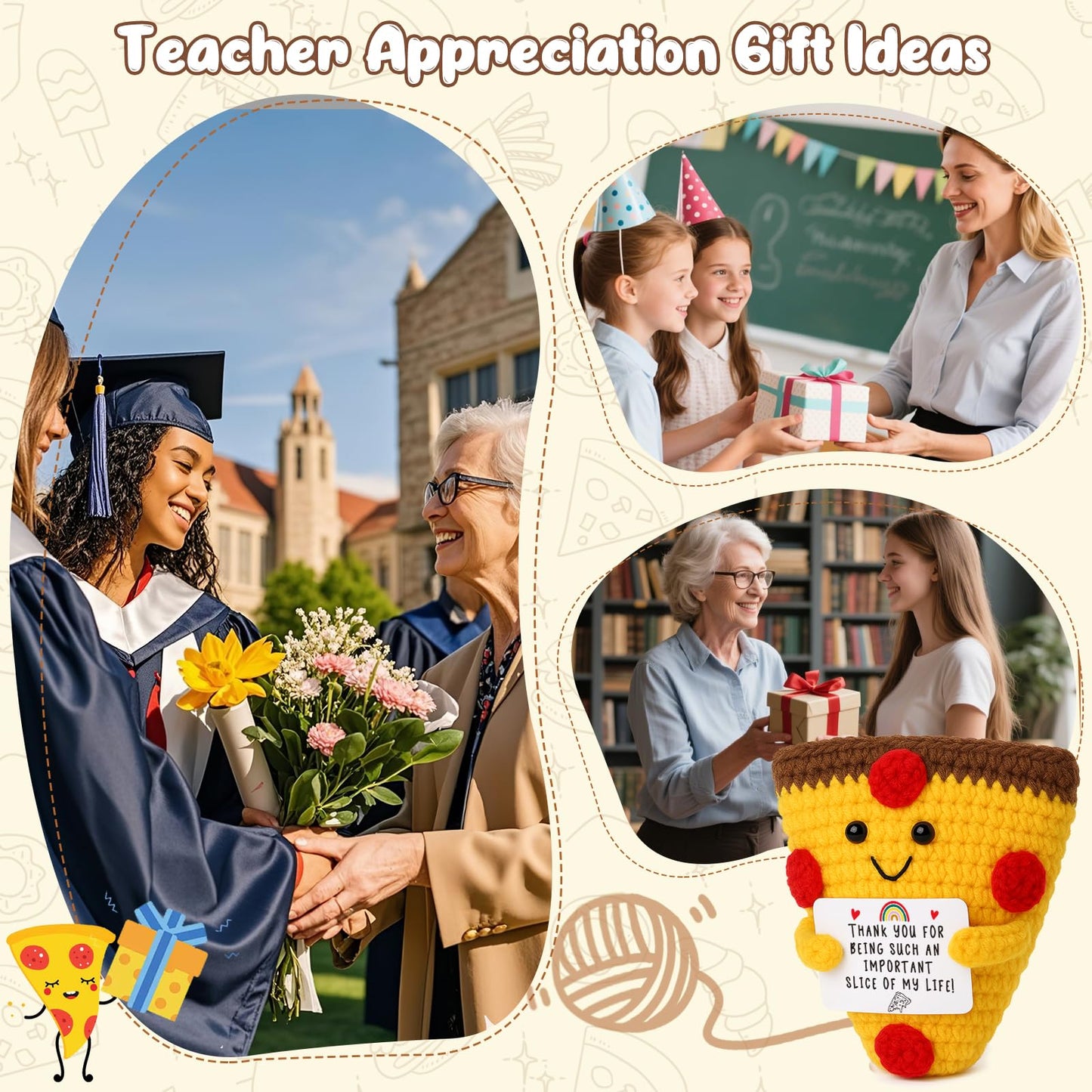 Mini Thank You Gifts For Women Coworker Teacher Appreciation Handmade Crochet Pizzas For Office Farewell Birthday Gifts For Colleague Friend Boss Christmas End Of Year Teachers White Elephant Gift