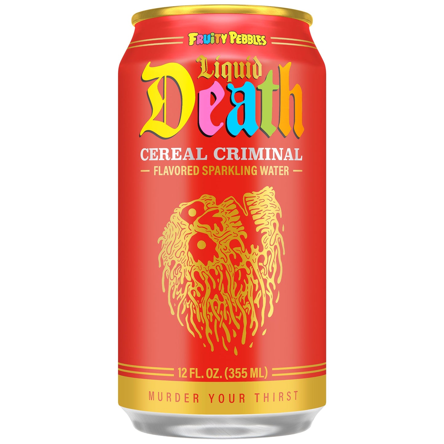 Liquid Death  Cereal Criminal  Fruitty Pebbles-Flavored Sparkling Water  12-Pack (12oz Cans)  Low Sugar  Huge Flavor & No Artificial Sweeteners