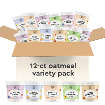 Mylk Labs Variety Pack Protein Oatmeal Cups  Whole Grain  Low Sugar  High Fiber Breakfast with Superfoods  Quick & Easy  On the Go  Instant Oatmeal  Rolled Oats  Gluten Free  Vegan  Nut Free  12 Pack