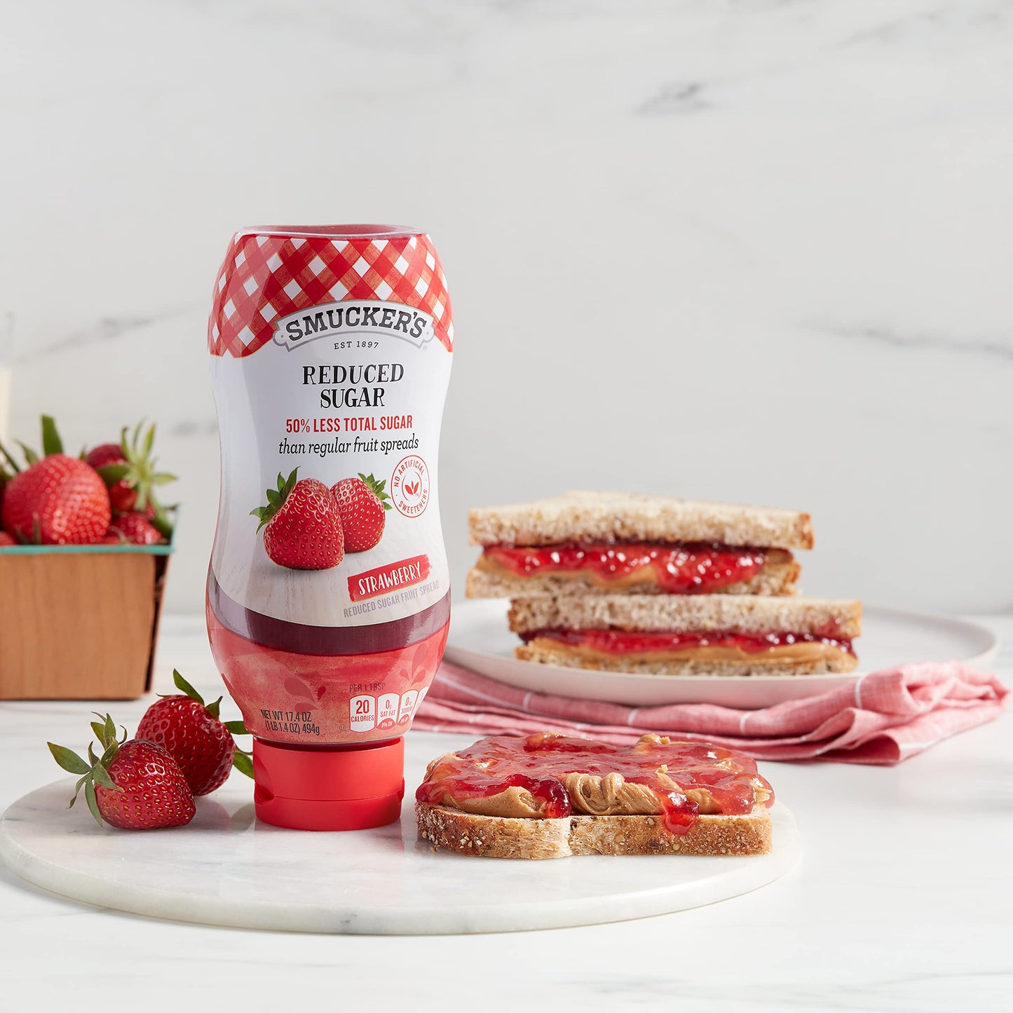 Smucker'S Reduced Sugar Strawberry Squeezable Fruit Spread, 17.4 Ounces (Pack Of 12)