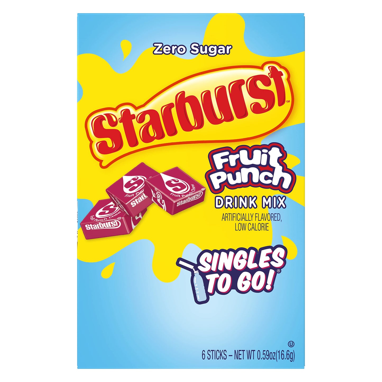 Starburst Singles To Go Powdered Drink Mix, Fruit Punch, 3 Boxes With 6 Packets Each - 18 Total Servings, Sugar-Free Drink Powde