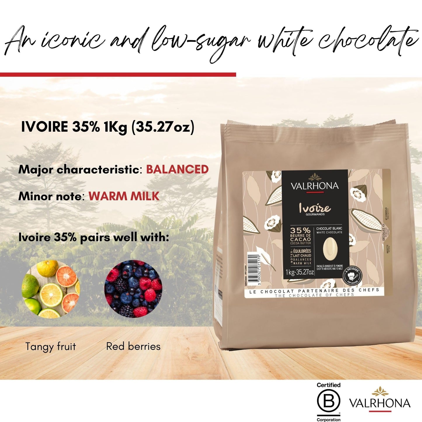 VALRHONA Creamy White Chocolate Discs 35% Cacao for Baking, 1kg Pack