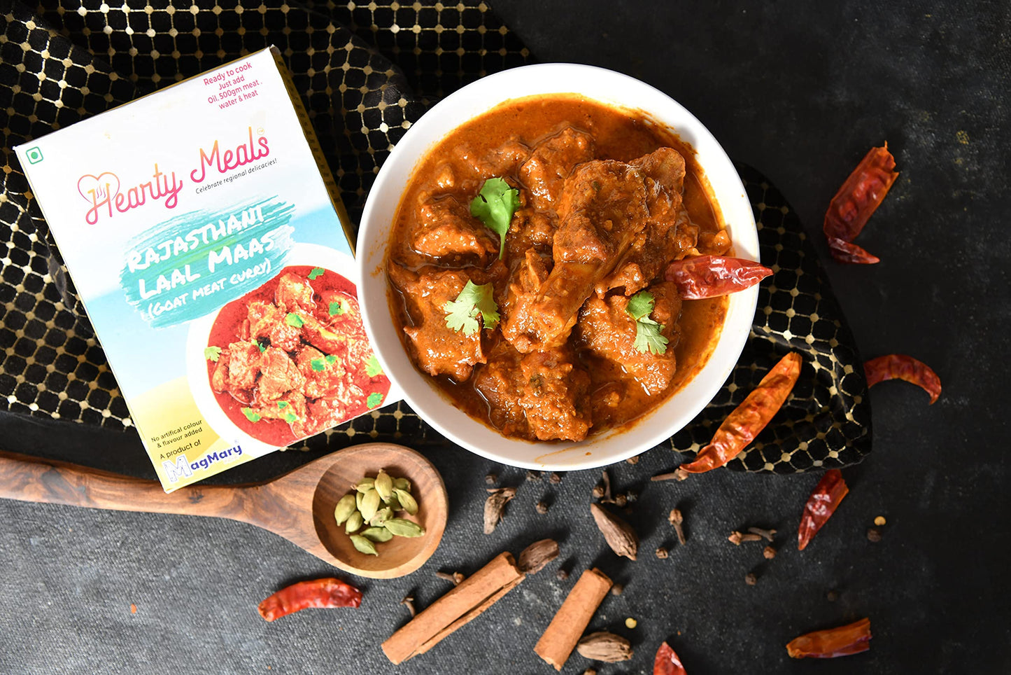 Hearty Meals Rajasthani Laal Maas/ Red Mutton Cooking Mix, 75G | Instant Gravy Masala Mix Rajasthani Style | Ready In 20 - 25 Mi