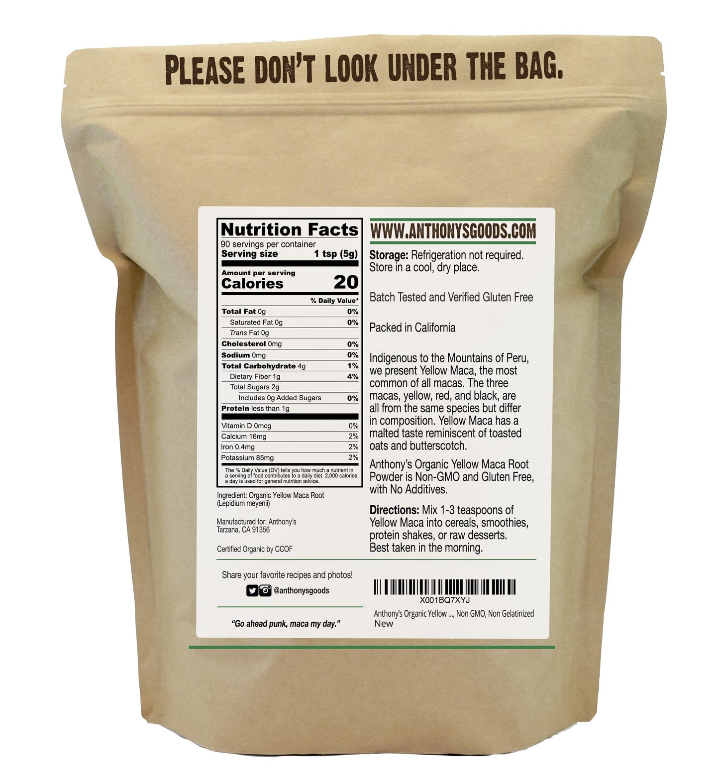 Anthonys Organic Yellow Maca Root Powder, Gluten Free, Non GMO, 1 lb