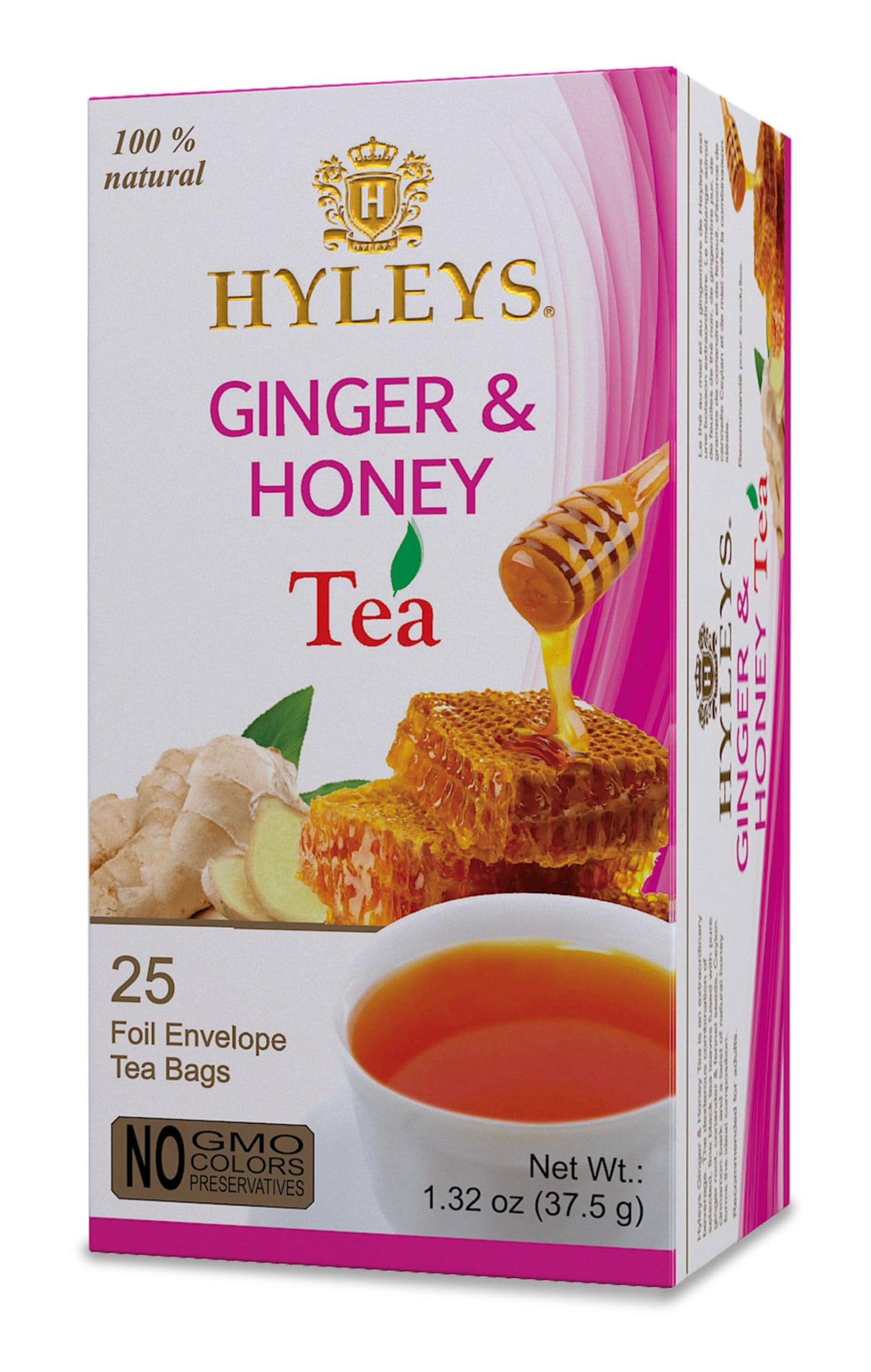 HYLEYS Ginger & Honey Black Tea - Natural Digestive Support - 25 Tea Bags (Pack of 12) - Ceylon Tea, 300 Total Bags