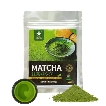Tian Hu Shan Matcha Green Tea Powder 3.5Oz/100G, Pure Matcha Powder Culinary Grade Unsweetened For Lattes, Cooking, Baking, Vega