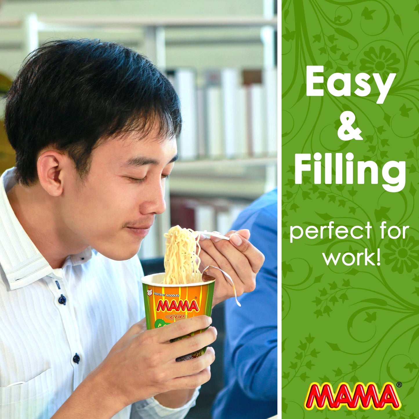 MAMA Noodles PORK Instant Cup of Noodles with Delicious Thai Flavors, Hot And Spicy Noodles with Pork Soup Base, No Trans Fat wi