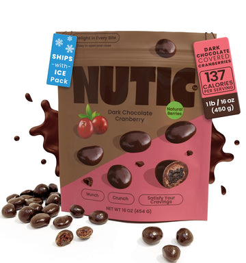 Nutic Dark Chocolate Covered Cranberries - 1Lb, Luscious Treats For Snacking & Gifting, Tempting Chocolate-Engulfed Fruit For Ho