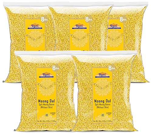 Rani Moong Dal (Split Mung Beans Without Skin) Lentils Indian 128Oz (8Lbs) 3.63Kg X Pack Of 5 (Total 40Lbs) Bulk ~ All Natural | Gluten Friendly | Non-Gmo | Vegan | Indian Origin
