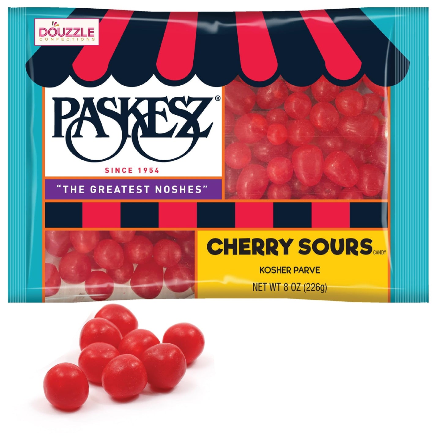 DOUzzle Back To School Cherry Sours Red Candy Balls, Chewy Candies (8oz, 1 Pack) Party Favor, Goodie Bag & Pinata Filler - Glute