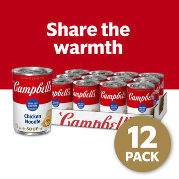 Campbell’s 25% Less Sodium Chicken Noodle Soup, 10.75 oz Can, Pack of 12 - Healthy Comfort Food for Family Meals