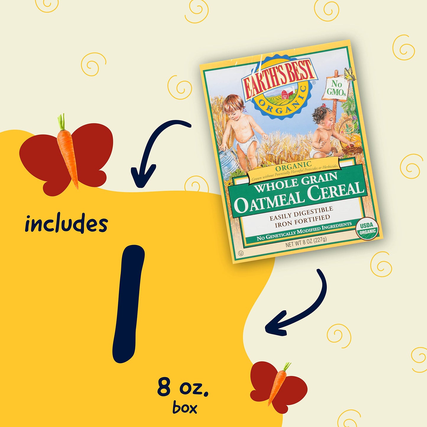 Earth'S Best Organic Baby Food, Whole Grain Oatmeal Cereal, Non-Gmo, Easily Digestible And Iron Fortified 8 Oz Box