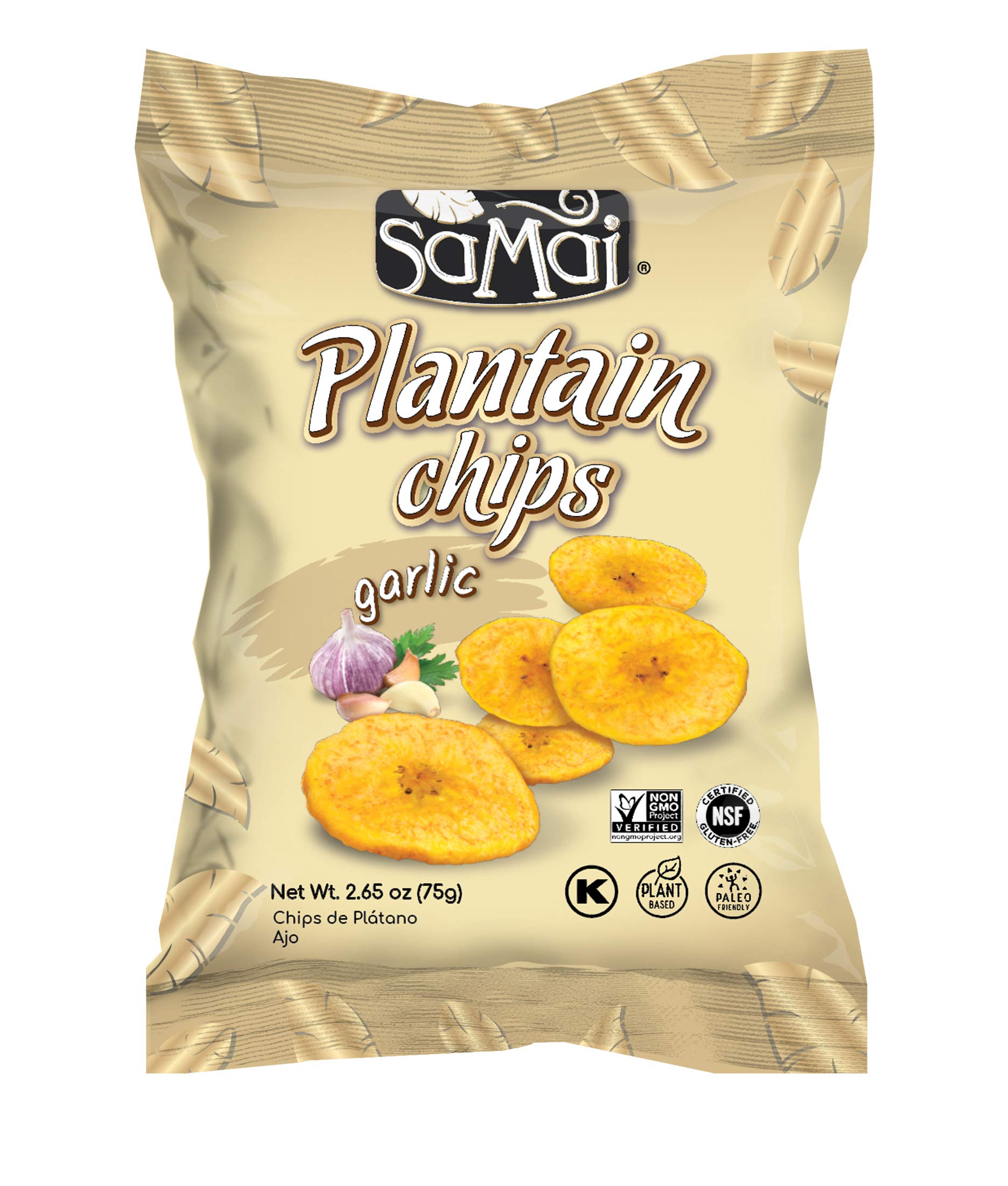 Samai Garlic Plantain Chips - Gluten Free, All Natural, NON-GMO, Kosher - 2.65oz (Pack of 15)