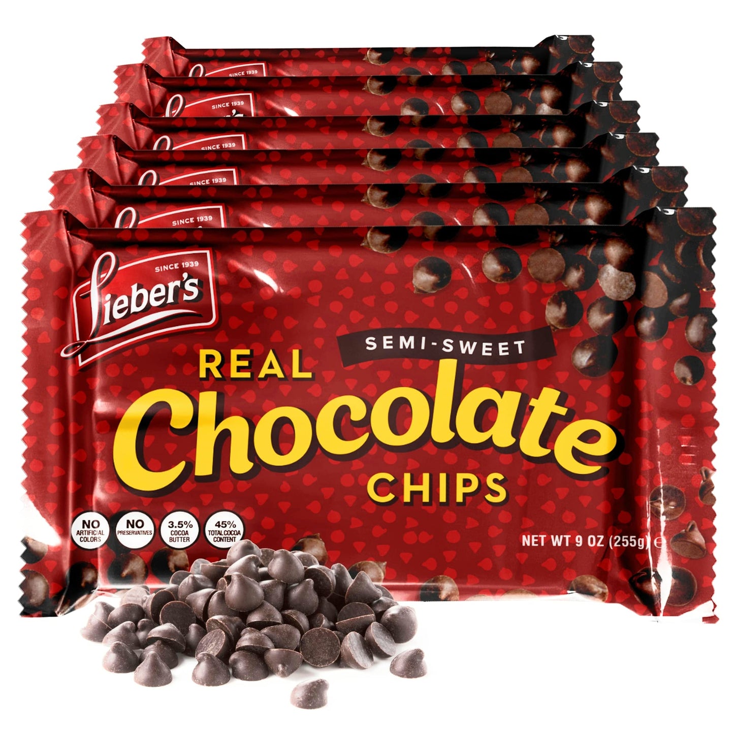 Lieber’s Vegan Semi-Sweet Chocolate Chips, Gluten Free, Dairy Free, 9 oz (Pack of 6)