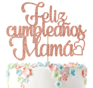 Ferastar Feliz Cumpleaos Mama Cake Topper, Best Mom Ever, Happy Mothers Day, Mom Birthday Party Decorations Rose Gold Glitter.